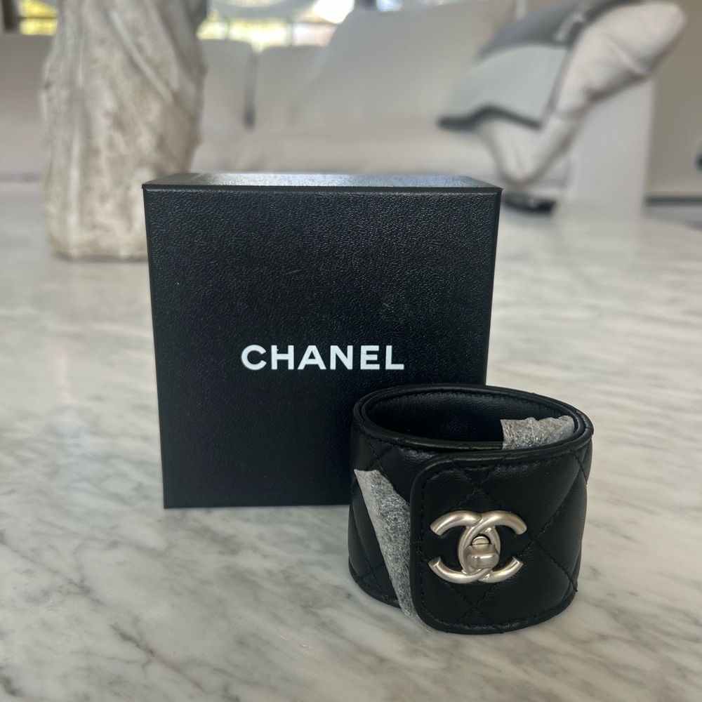 Chanel Black and Silver Cuff Bracelet